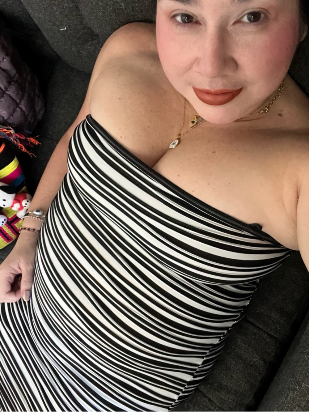 Bebe Brand Black & White Strapless Stripe Mini Dress - Women's